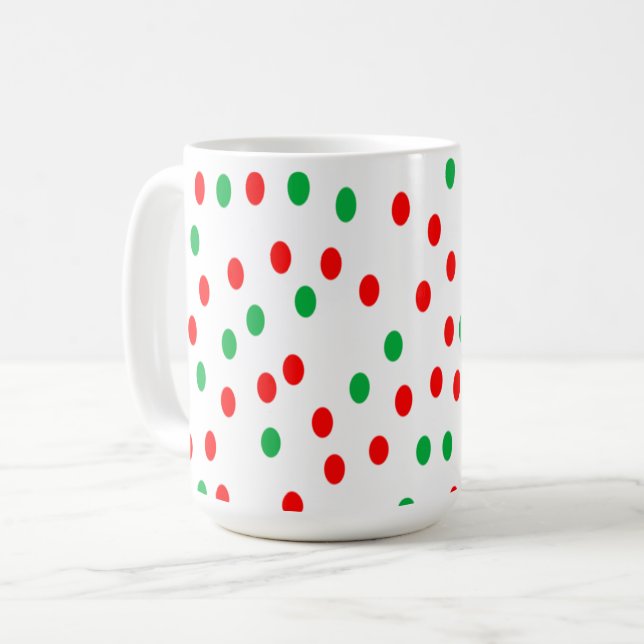 Caneca De Café Bolinhas de Natal Verdes e Vermelhas (Frente Esquerda)