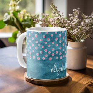 Caneca De Café Bolinhas desarrumado da aguarela - azul e rosa