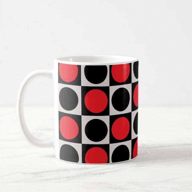 Caneca De Café Bolinhas do Círculo Geométrico Vermelho Preto (Esquerda)