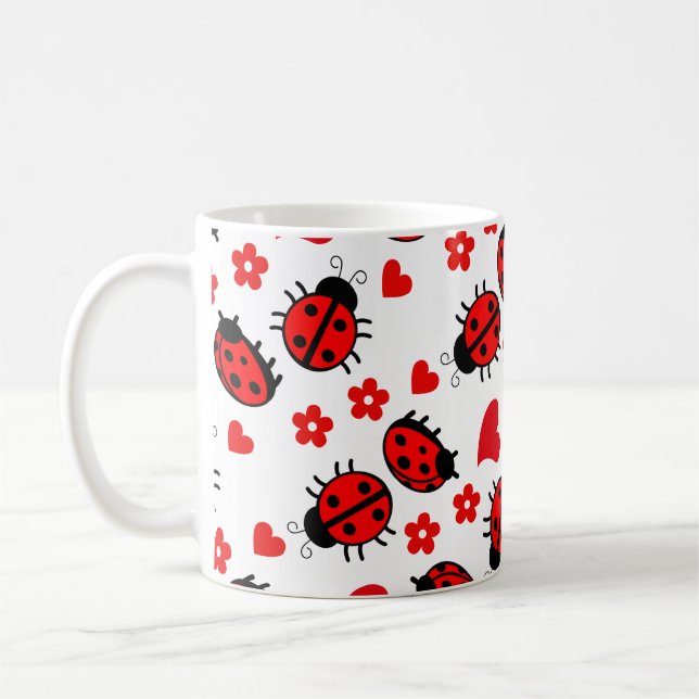 Caneca De Café Bolinhas Ladybug  Preto Vermelho Sem Costura Padrã (Esquerda)