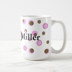 Caneca De Café Bolinhas Marrons Rosa Monograma