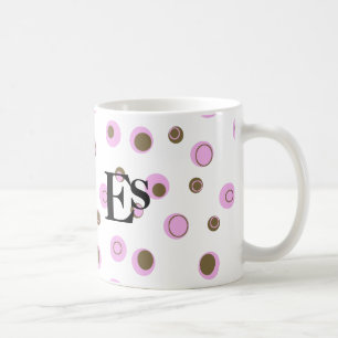 Caneca De Café Bolinhas Marrons Rosa Monograma
