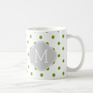 Caneca De Café Bolinhas modernas do verde limão com monograma