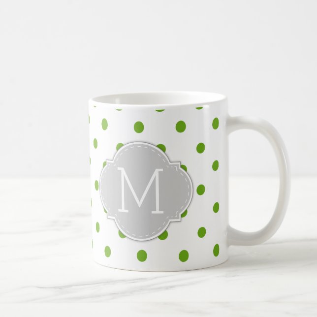 Caneca De Café Bolinhas modernas do verde limão com monograma (Direita)