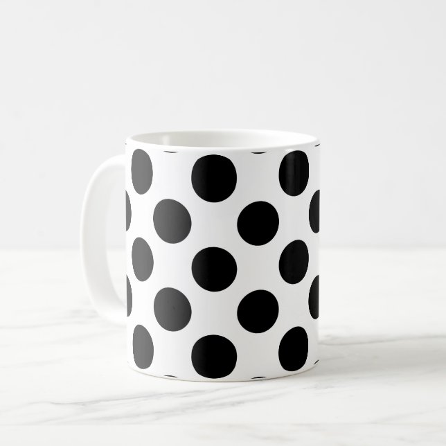 Caneca De Café Bolinhas, padrão de Bolinhas, preto e branco (Frente Esquerda)