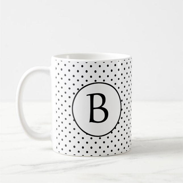 Caneca De Café Bolinhas pretas e brancas com monograma (Esquerda)