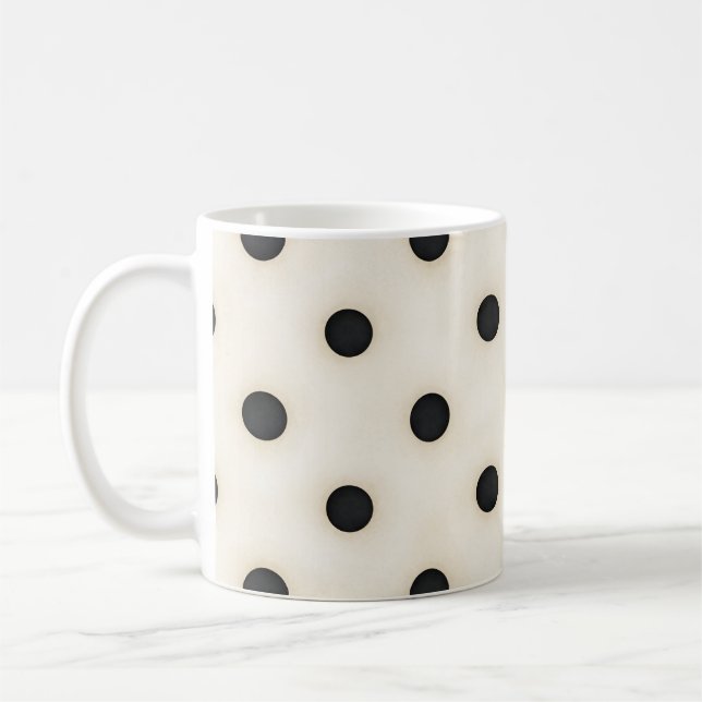Caneca De Café Bolinhas Pretas em Branco Antiquado (Esquerda)