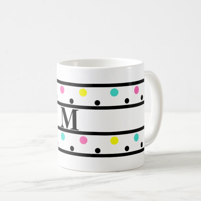 Caneca De Café Bolinhas Pretas Monogramas (Frente Esquerda)