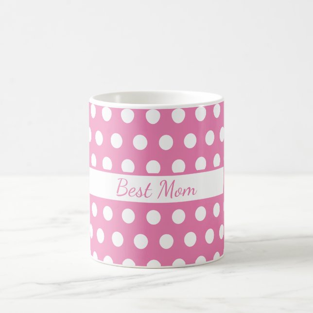Caneca De Café Bolinhas rosa e branca personalizados (Centro)