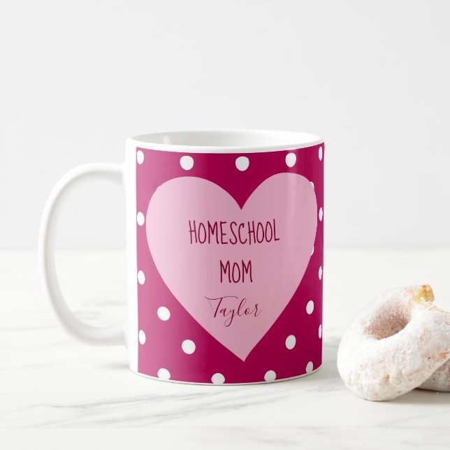 Caneca De Café Bolinhas rosa Escolas de casa Mãe Coração (Com Donut)