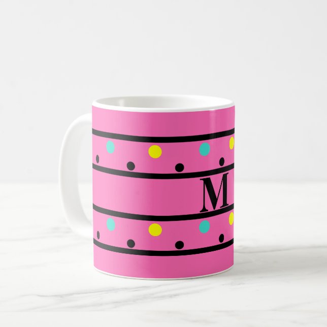 Caneca De Café Bolinhas Rosa Monograma (Frente Esquerda)