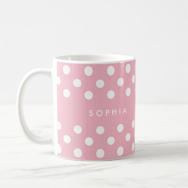 Caneca De Café Bolinhas rosa personalizadas (Esquerda)