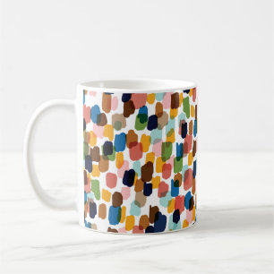 Caneca De Café Bolinhas: Tinta Mão Multicolorida.