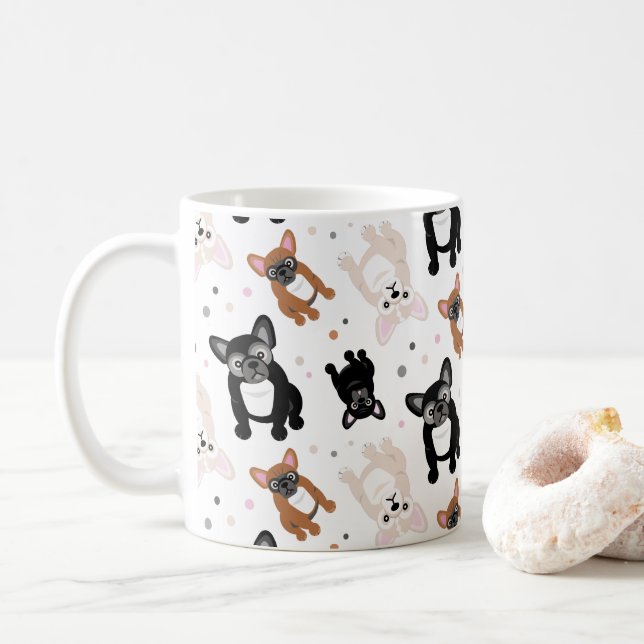 Caneca De Café Bolldog French Pups e Bolinhas (Com Donut)
