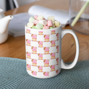 Caneca De Café Bolo de água rosa com padrão de chocolate