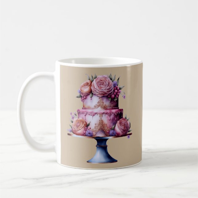 Caneca De Café Bolo de Casamento em um Fundo Marrom (Esquerda)