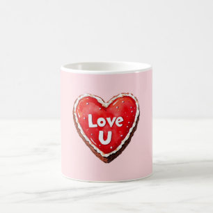 Caneca De Café Bolo de Chocolate Vermelho Coração Love U