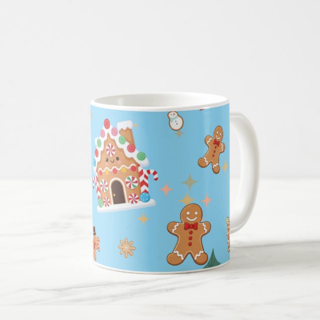 Caneca De Café Bolo de gengibre azul fofo (Frente Esquerda)