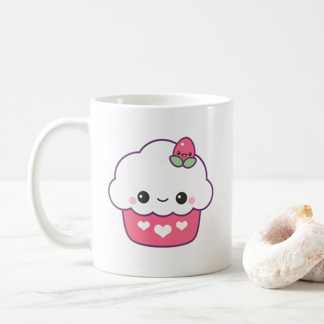 Caneca De Café Bolo de Morango Fofo (Com Donut)