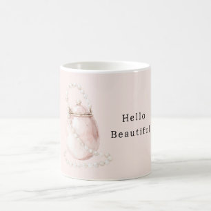 Caneca De Café Bolsa de Pérolas Rosa Bege