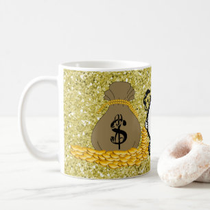 Caneca De Café Bolsas Douradas Faux Glitter