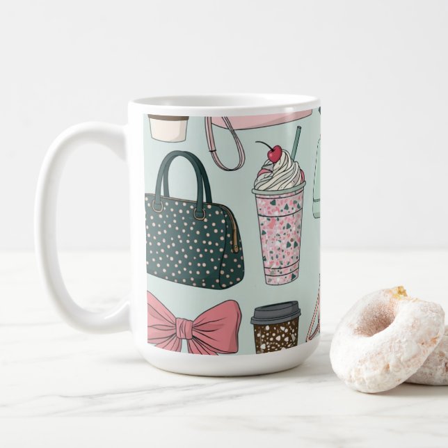 Caneca De Café Bolsas, laços e lattes (Com Donut)