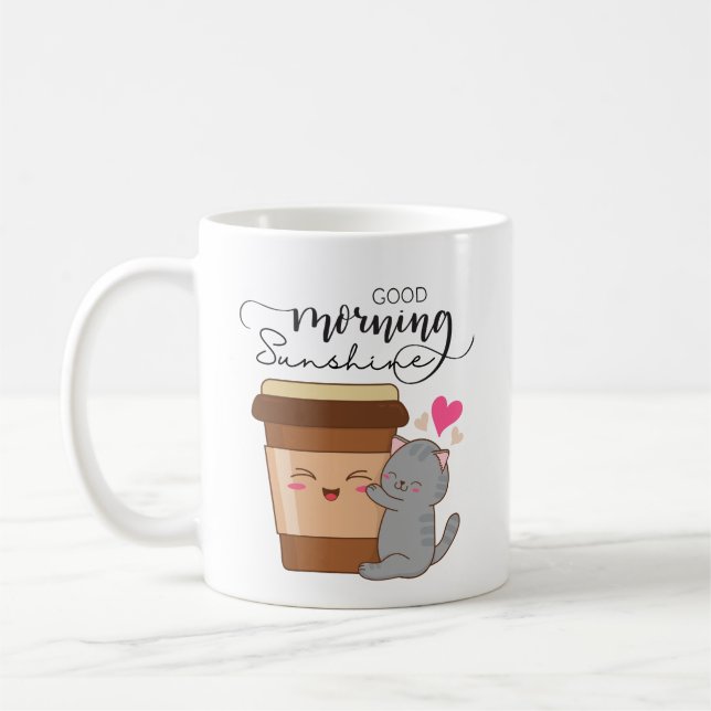 Caneca De Café Bom dia Gato Gato e Café Kawaii (Esquerda)
