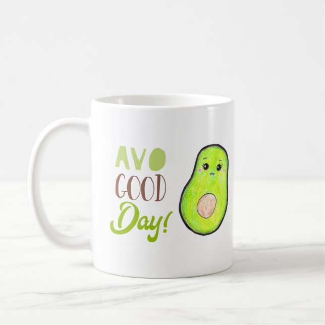 Caneca De Café Bom dia, Kawaii Avocado, Fruta tropical (Esquerda)