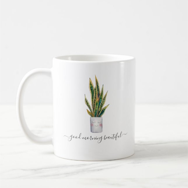 Caneca De Café Bom Dia Linda | Planta Envasada Fofa (Esquerda)