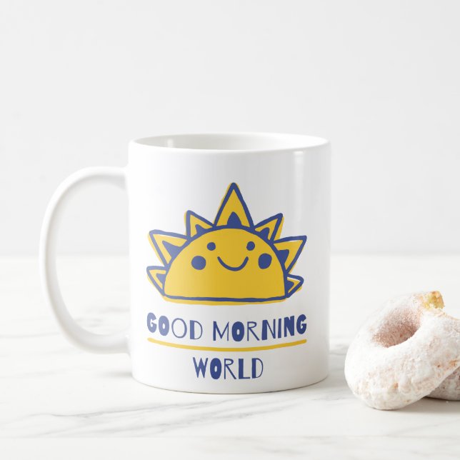 Caneca De Café Bom Dia Mundo Sol da Manhã (Com Donut)
