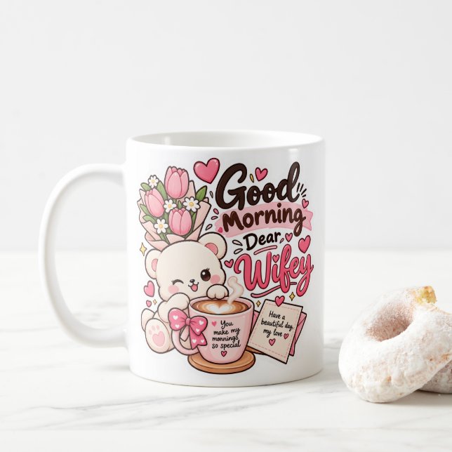 Caneca de café "Bom Dia Querida Esposa" Fofa (Com Donut)