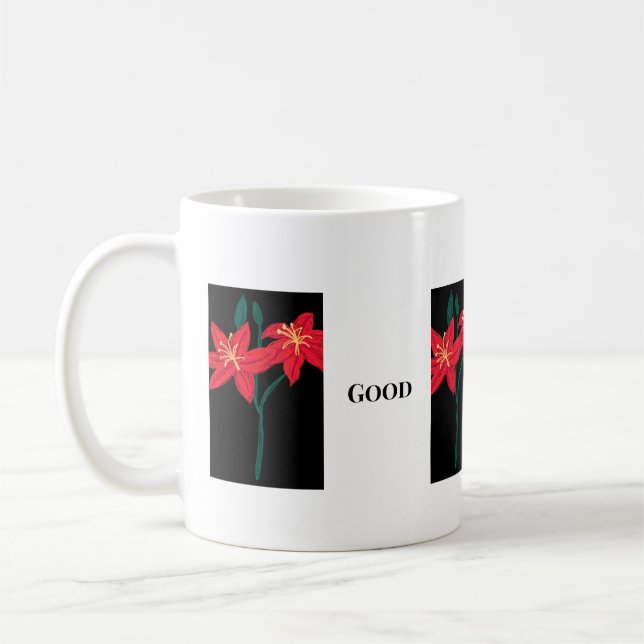 Caneca De Café Bom Dia Texto Doce Flor Imagem Clássico  (Esquerda)