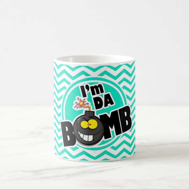 Caneca De Café Bomba da Dinamarca!  Aqua Chevron verde (Centro)