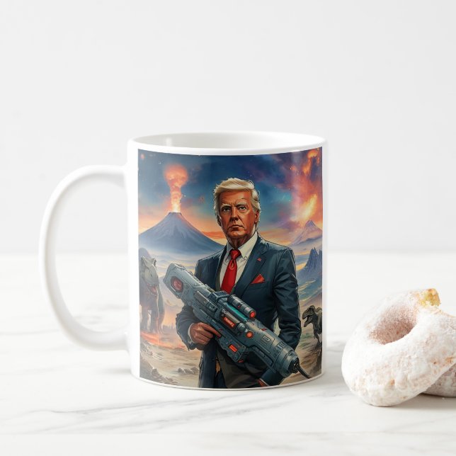 Caneca De Café Bomba no Planeta Alienígena Dinossauros Laser Gun  (Com Donut)