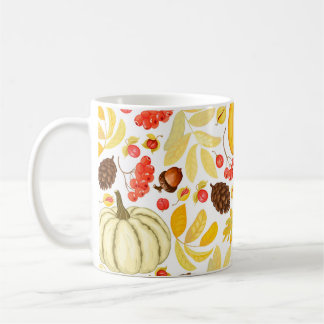 Caneca De Café Bombas de outono, bolotas, fundo de colheita.