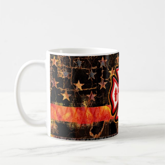 Caneca De Café Bombeiro Cross e Flames (Esquerda)