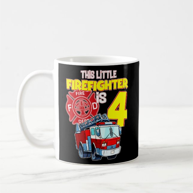 Caneca De Café Bombeiro de 4 anos Homem-Bombeiro 4º Aniversário (Esquerda)