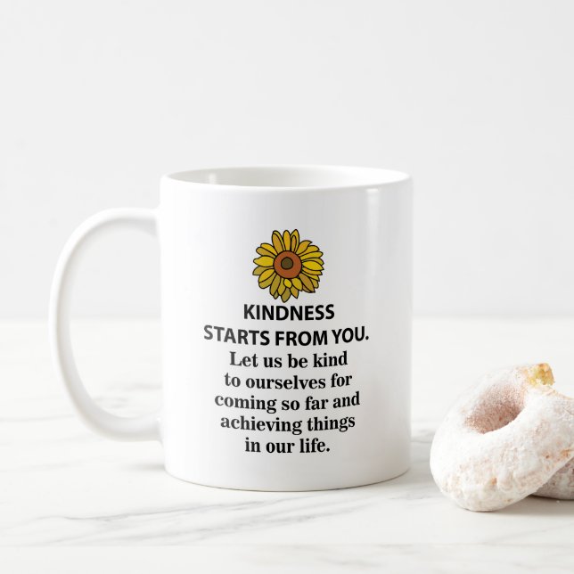 Caneca De Café Bondade Inspiração Citação Girassol Bondade (Com Donut)