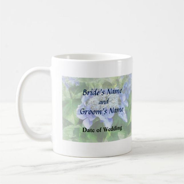 Caneca De Café Boné Azul Hydrangea Produtos de Casamento (Esquerda)