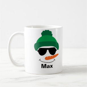 Caneca De Café Boné Verde de Natal de Homem de Neve Personalizado