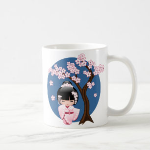 Caneca De Café Boneca branca de Kokeshi do quimono - menina de