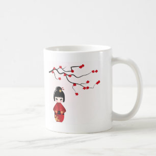 Caneca De Café Boneca de Kokeshi sob o ramo de sakura