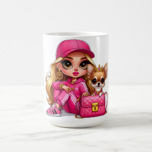 Caneca De Café Boneca de Moda Rosa e Cobertor de Fleece de Cachor