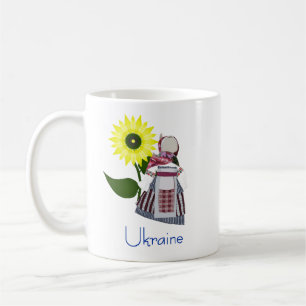 Caneca De Café Boneca Folk Ucraniana com girassol, Motanka.