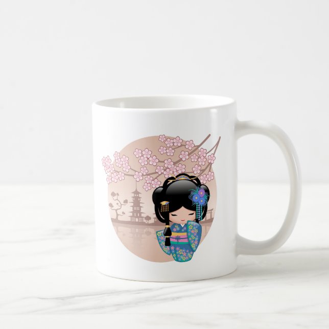 Caneca De Café Boneca Keiko Kokeshi - Café de Garota Kimono Geish (Direita)