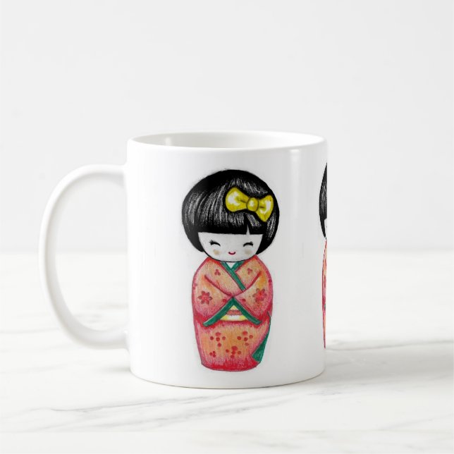 Caneca De Café Boneca Kokeshi - Garota Kimono Geisha  (Esquerda)