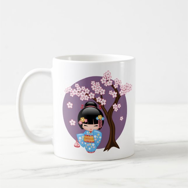 Caneca De Café Boneca Maiko Kokeshi - Café de Garota Kimono Geish (Esquerda)