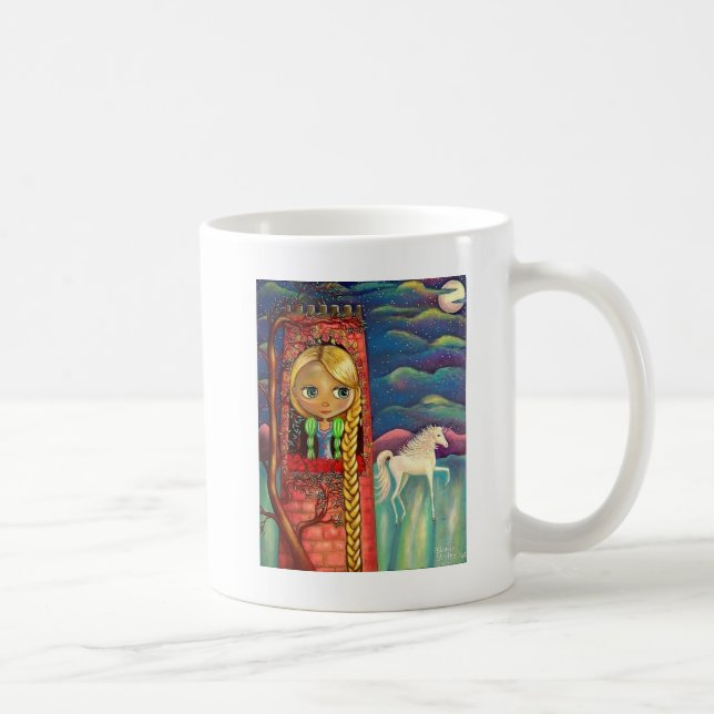 Caneca De Café Boneca Rapunzel em torre rosa com Unicórnio (Direita)
