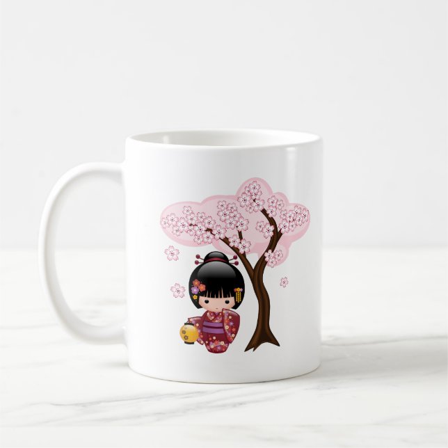 Caneca De Café Boneca Sakura Kokeshi - Garota Geisha Japonesa Bon (Esquerda)
