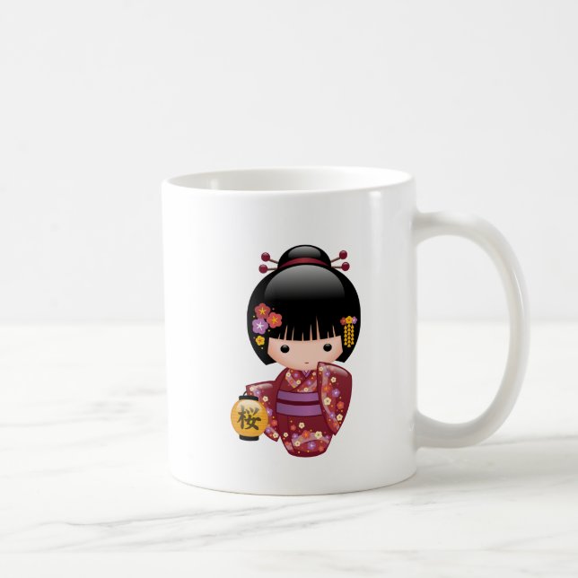 Caneca De Café Boneca Sakura Kokeshi - Garota Geisha no Café Bran (Direita)